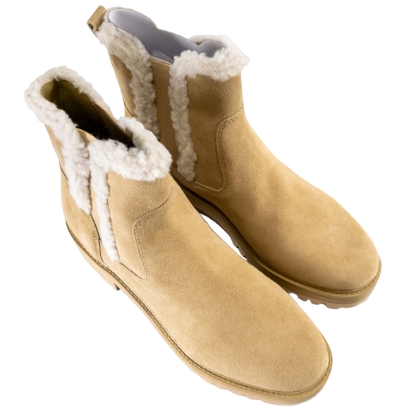 Marc Fisher Ink Lug Sole Sherpa Chelsea Booties Beige -7.5 - Picture 3 of 4